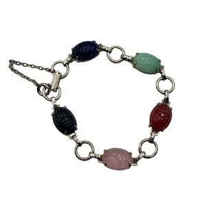 Vintage Scarab Beetle Bracelet Egyptian Revival Glass Estate Jewelry Pre-Owned